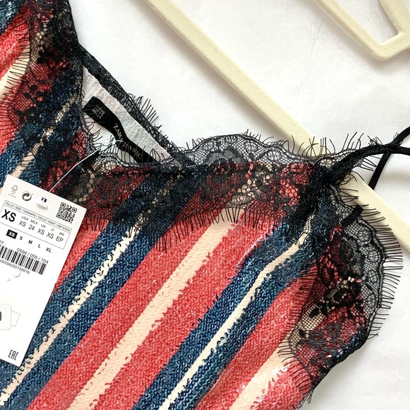 NWT Zara Strappy Striped Sequin & Lace Cami Top - Picture 14 of 16